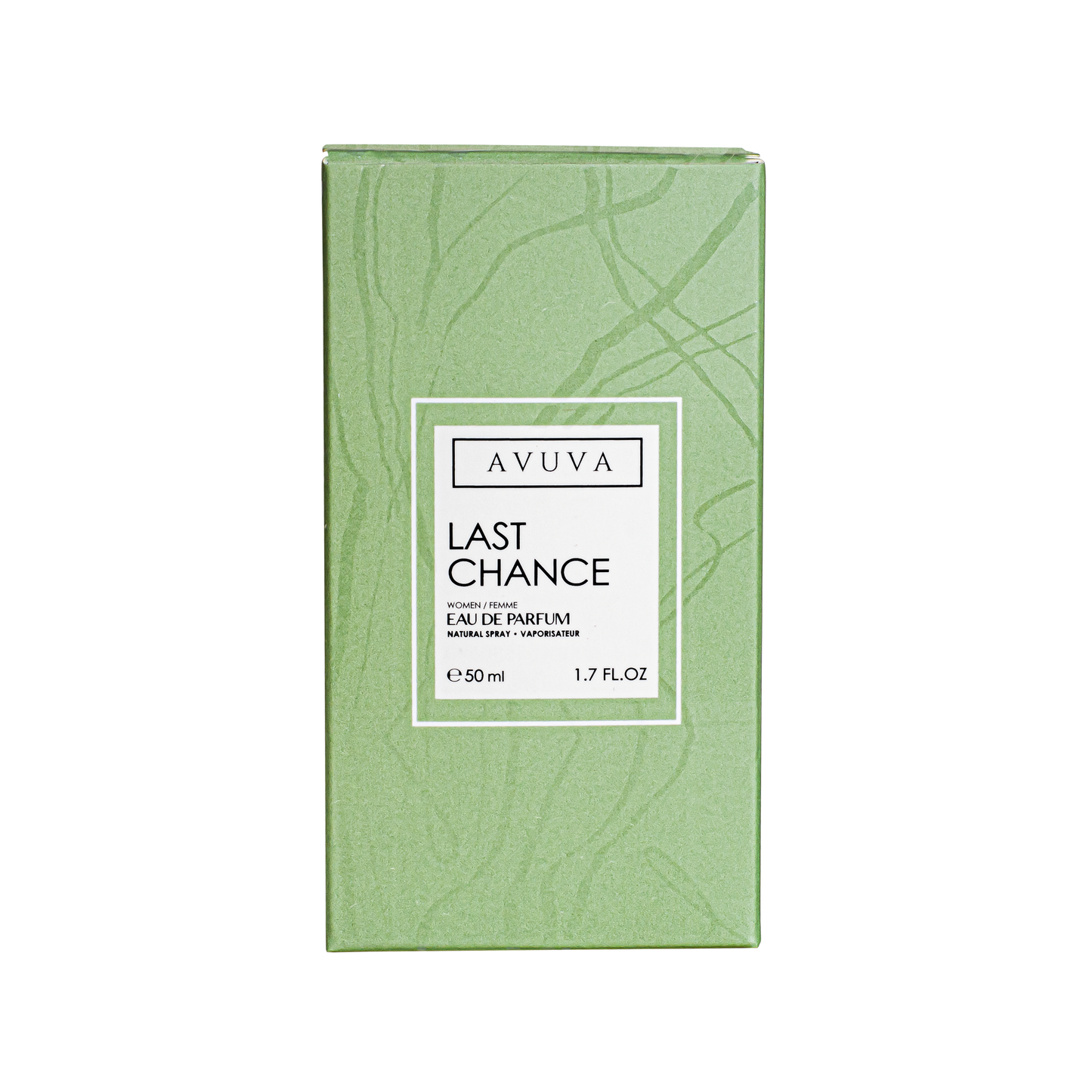 Avuva Last Chance perfume packaging on a white background