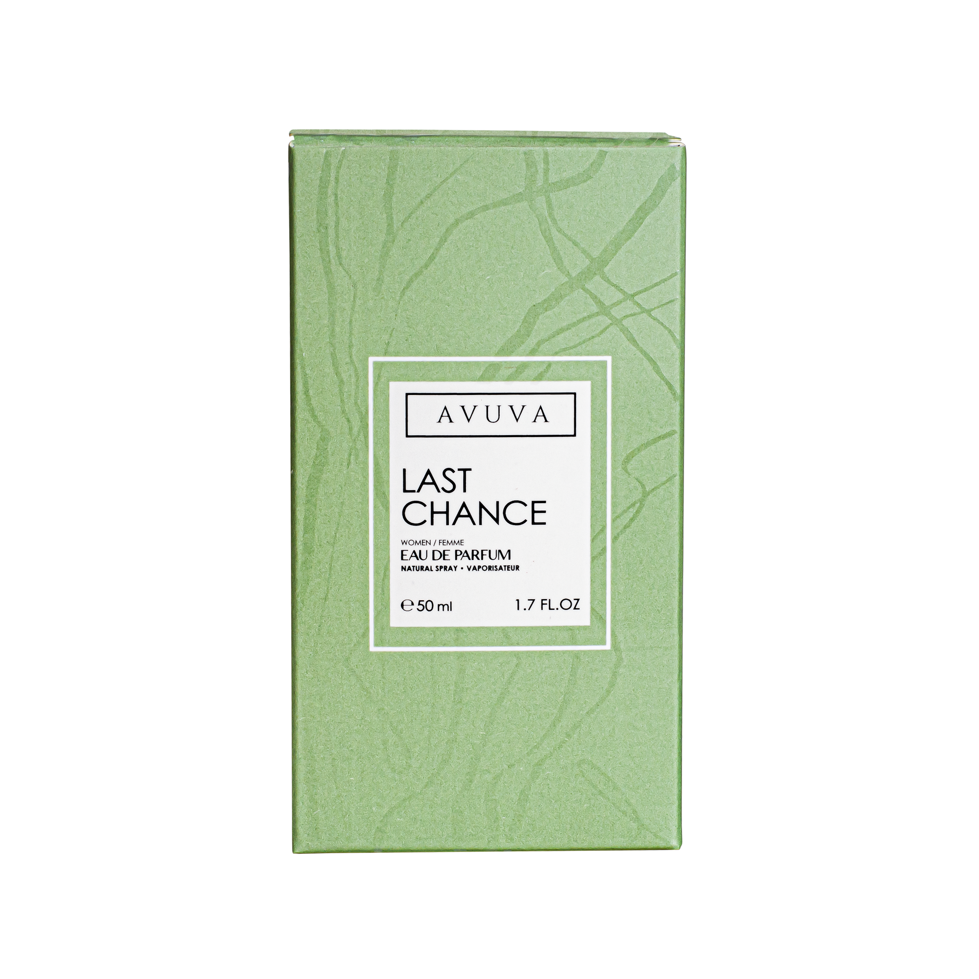 Avuva Last Chance perfume packaging on a white background