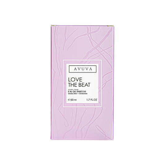 Avuva Love the Beat perfume packaging on a white background
