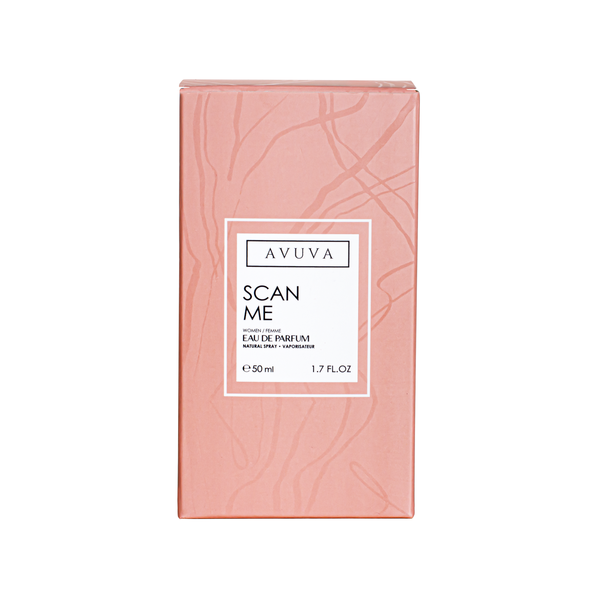 Pink Avuva perfume box on a white background